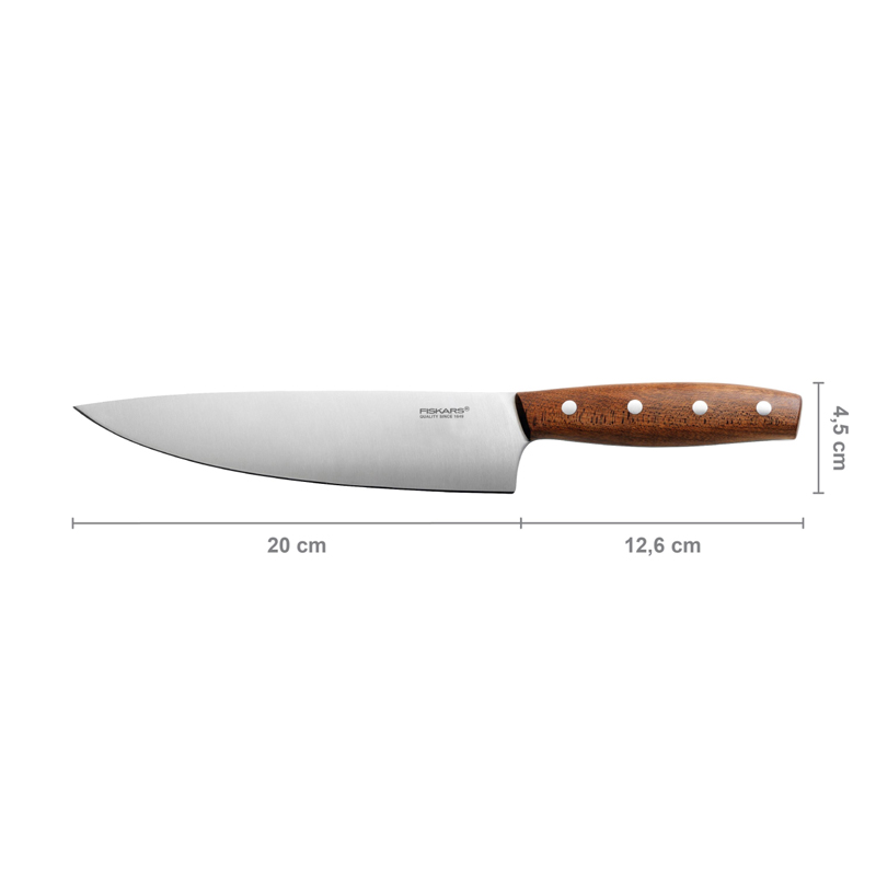 Cutitul bucatarului, Fiskars, Norr, lama inoxidabila, maner lemn Kebony, 20 cm