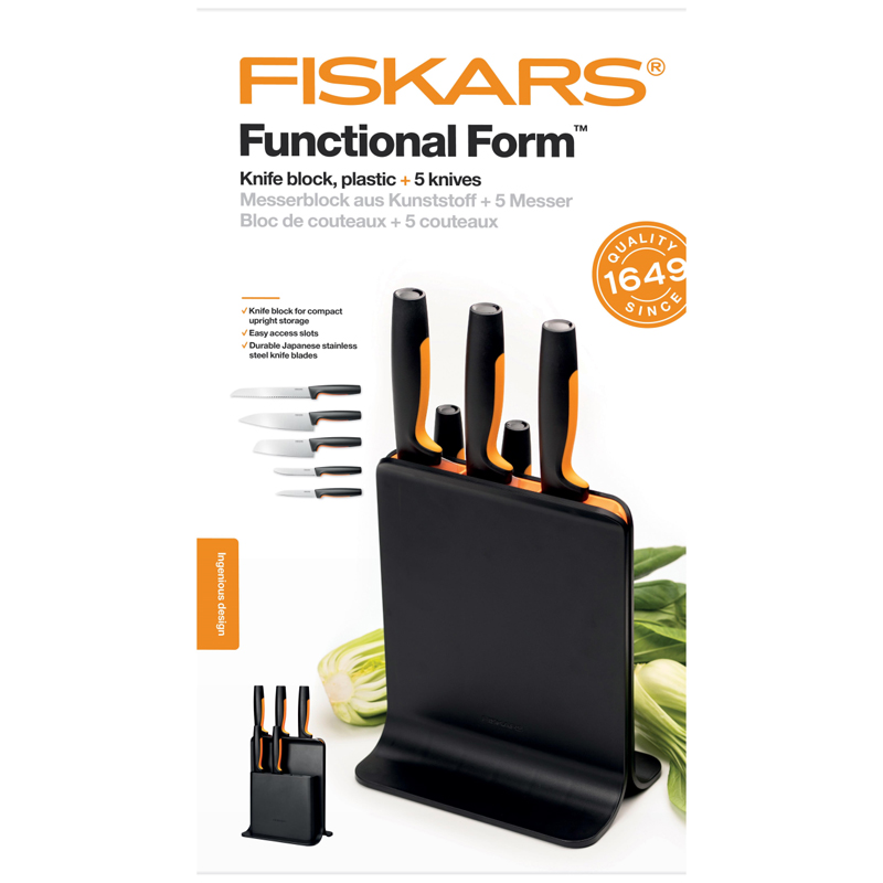 Set suport cu 5 cutite, Fiskars, FunctionalForm, lame inoxidabile