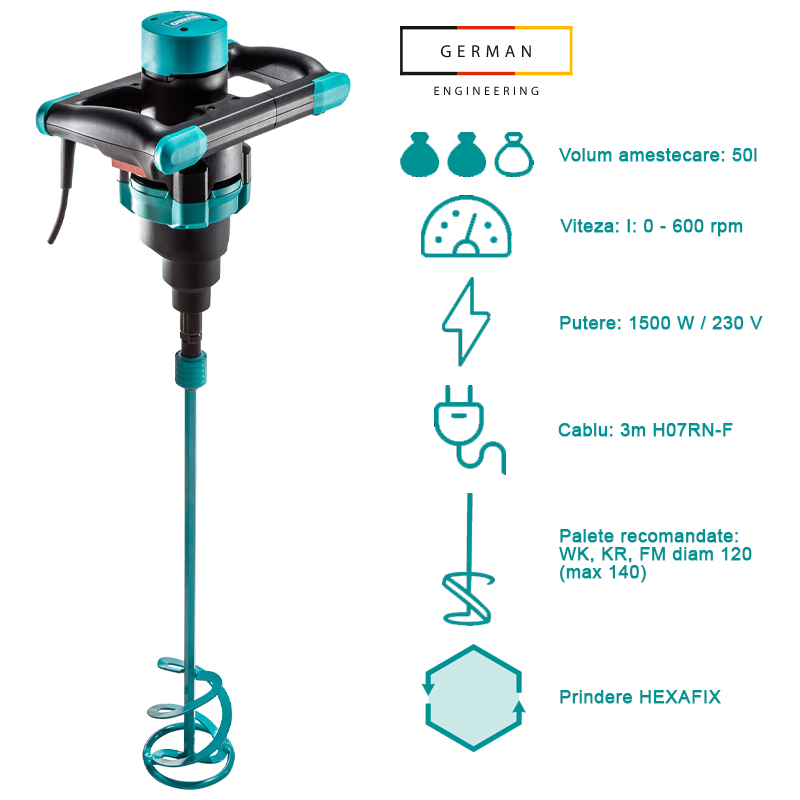 Amestecator Collomix MIX-BRO M130, 1 viteza, 1300W, fara paleta