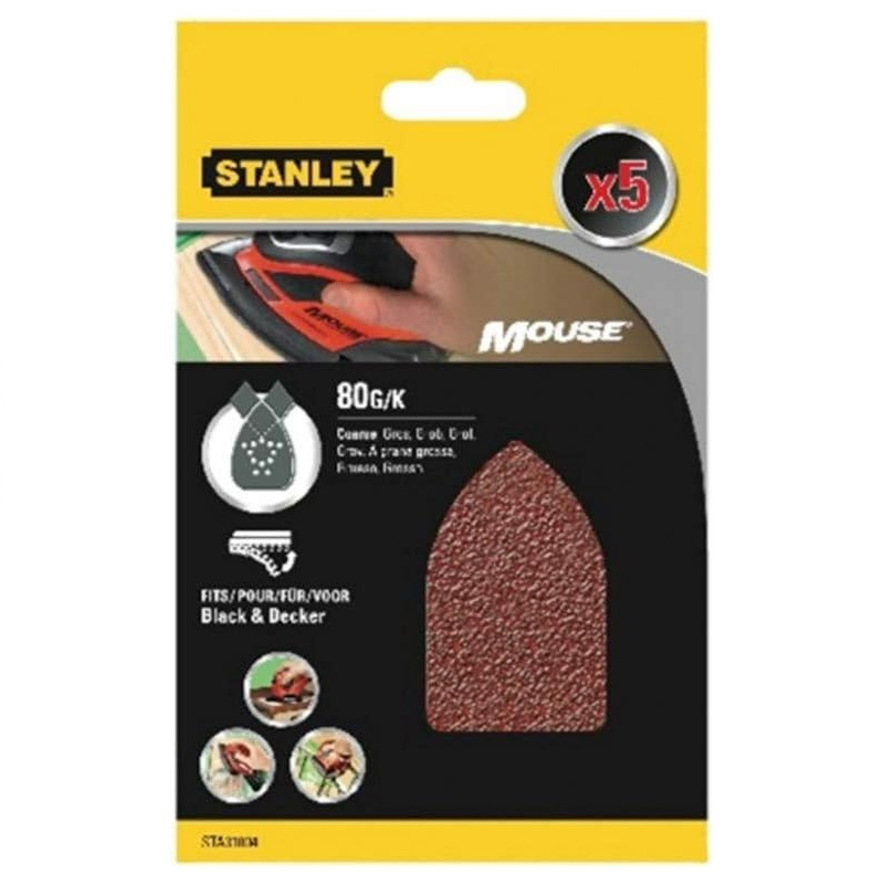 Hartie abraziva K80, 5 buc, Stanley Mouse KLETTFIX STA31004-XJ