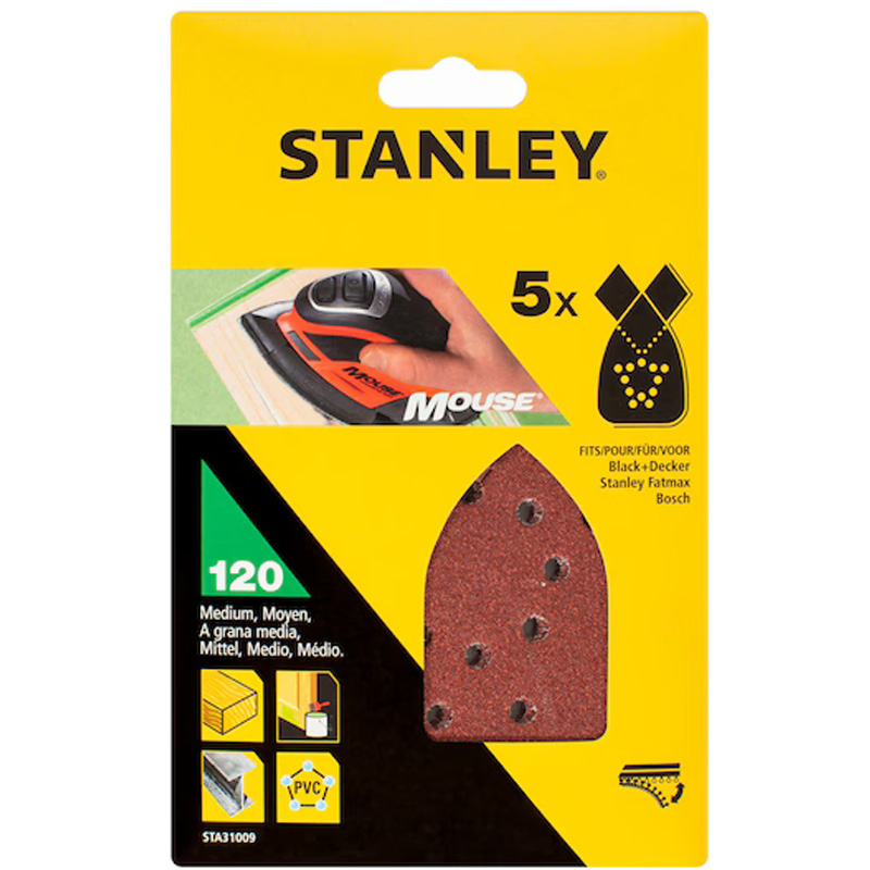 Hartie abraziva K120, 5 buc, Stanley Mouse KLETTFIX STA31009-XJ