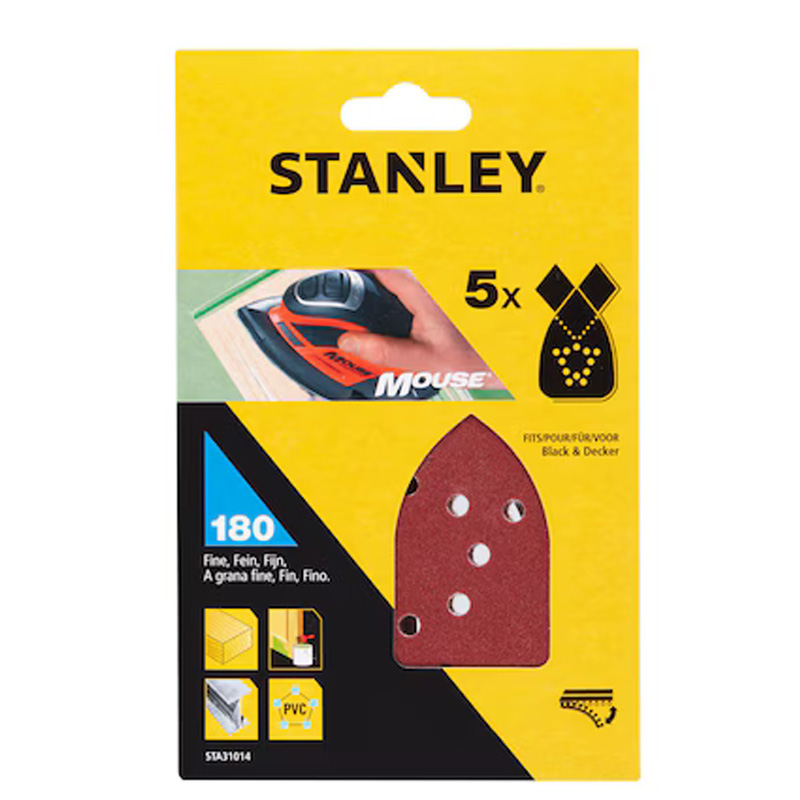 Hartie abraziva K180, 5 buc, Stanley Mouse KLETTFIX STA31014-XJ