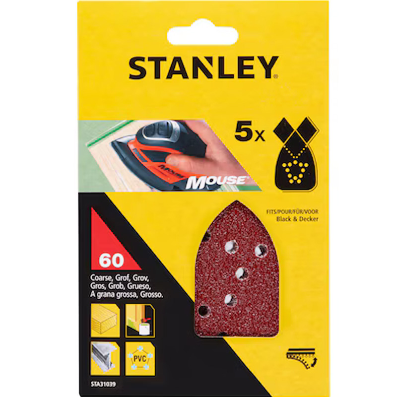 Hartie abraziva K60, 5 buc, Stanley Mouse KLETTFIX STA31039-XJ