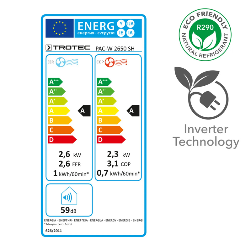 Aparat de aer conditionat de perete Trotec, tip PAC-W2650SH, 2.6 kW, 500m³/h