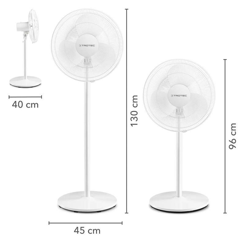 Ventilator pe picior Trotec, tip TVE23S, alb, 50 W, 40 cm, 3 viteze