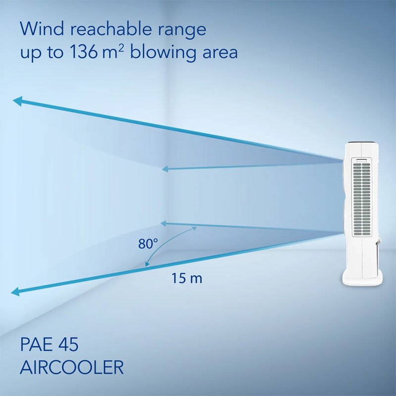 Aircooler - Racitor de aer portabil, umidificator, Trotec, tip PAE45, alb, 90 W, 1700m³/h, 5 viteze