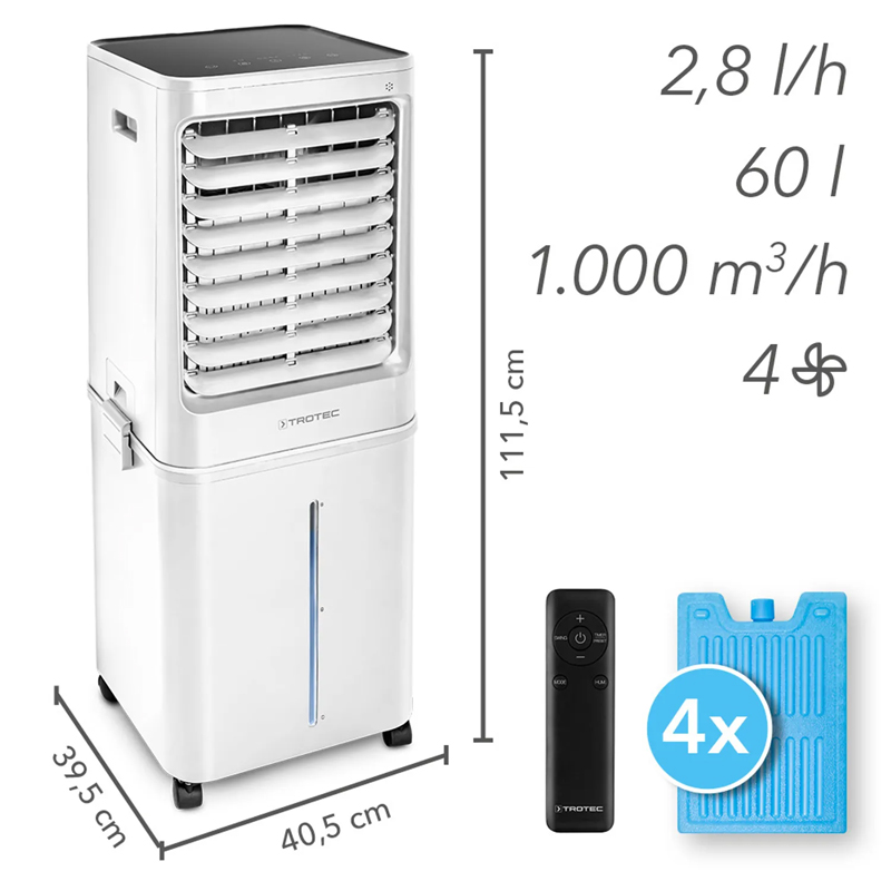 Aircooler - Racitor de aer portabil, umidificator, Trotec, tip PAE81, alb, 125 W, 1000m³/h, 4 viteze