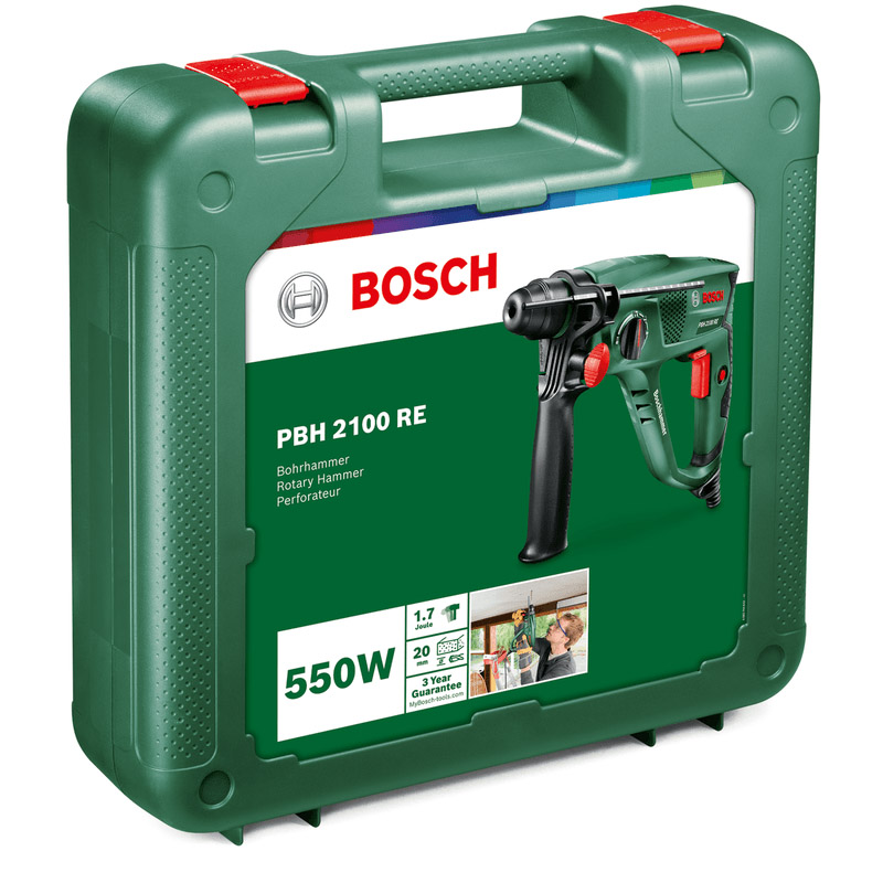 Ciocan rotopecutor 550 W, 1.7 J, cu set de 6 burghie SDS plus S2, Bosch tip PBH 2100 RE