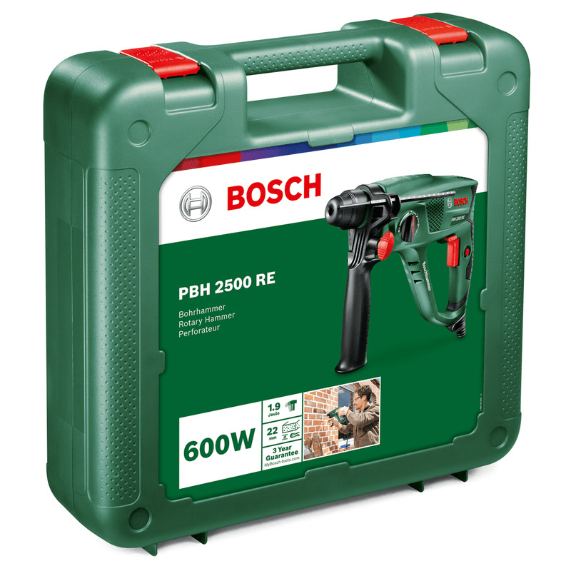 Ciocan rotopecutor 600 W, 1.9 J, cu set de 6 burghie SDS plus S2, Bosch tip PBH 2500 SRE