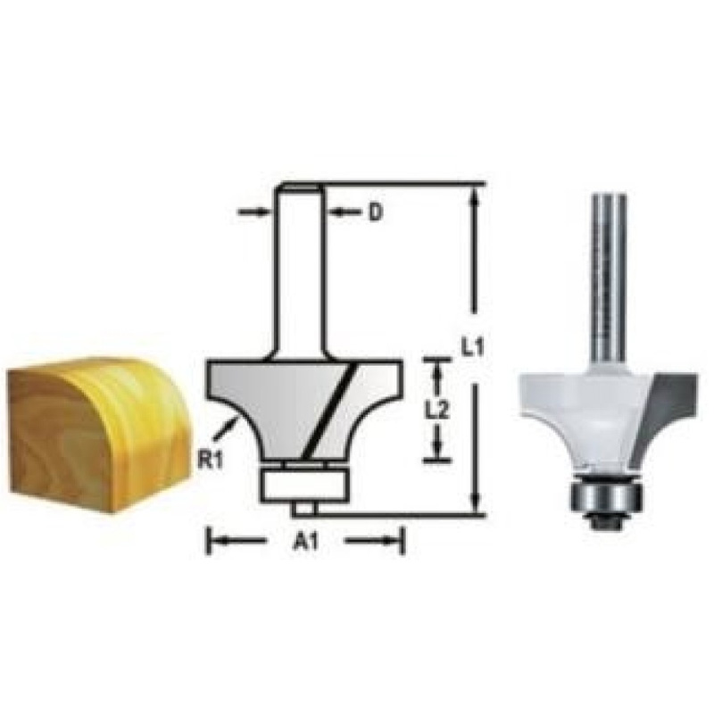 Freza profesionala pentru rotunjit contur, cu rulment, 2 taisuri, 50.8x25.4x76.2 mm, tija 12 mm, MAKITA ROUNDOVER tip D-48424