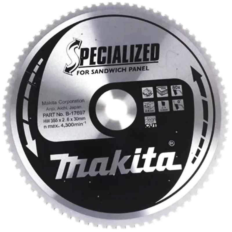 Disc (panza) de taiere pentru ferastrau circular, 355x30 mm, 80 dinti (taiere fina), pentru panouri sandwich, Makita