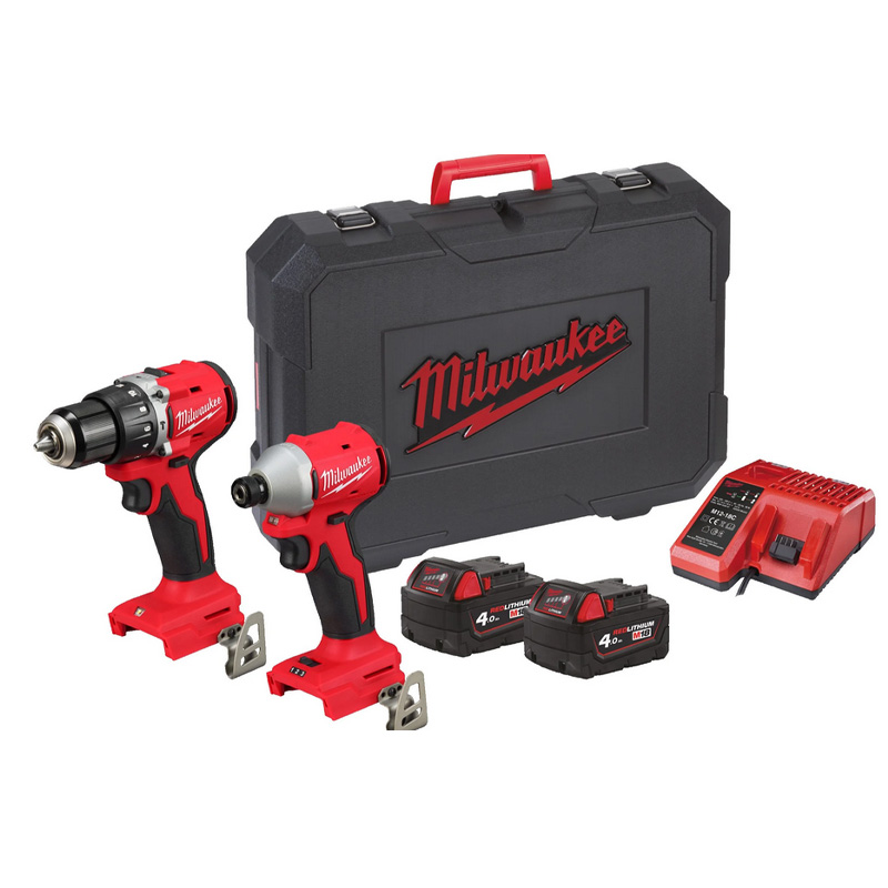 Set 2 scule 18V, M18 BLPDRC-502C si M18 BLIDRC-402C, 2 x M18™ 4.0 Ah, incarcator M12-18 C, in cutie plastic HD, Milwaukee M18BLCPP2A-402C