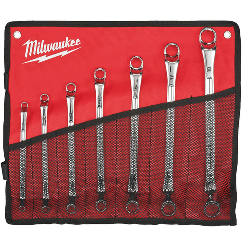 Set 7 chei inelare duble cu cot, 6x7 - 18x19 mm, Milwaukee