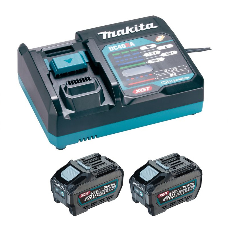 Pachet 2 acumulatori XGT Li-Ion 40V, max 5.0 Ah tip BL4050F + incarcator rapid tip DC40RA, Makita