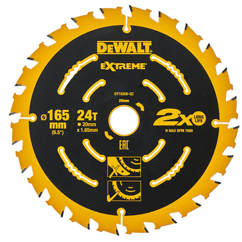 Disc (panza) pentru ferastrau circular, 165x20x1.65 mm, 24 dinti (taiere fina), pentru lemn, tip Dewalt EXTREME