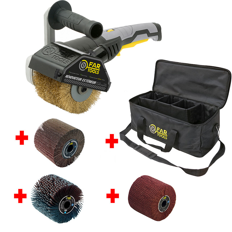 Set slefuitor cu perie FAR TOOLS, REX120D cu 4 perii incluse + geanta