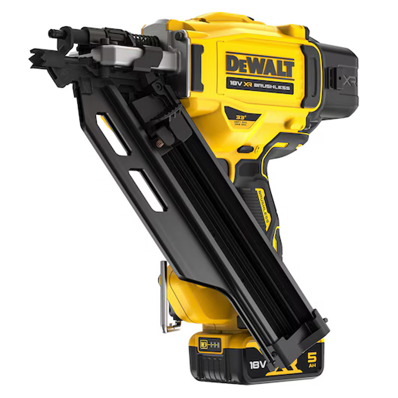 Pistol pentru cuie cu acumulatori 18V Li-Ion, 2 x 5.0 Ah, inclinat 33 grade, 90 mm, Dewalt DCN930N-XJ